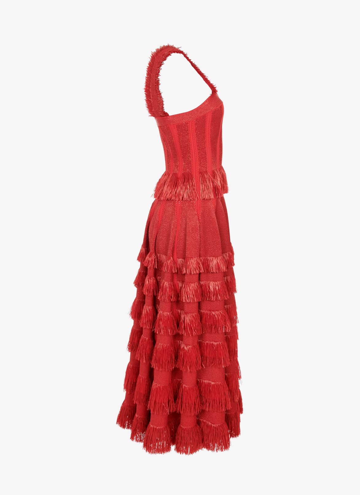 Knit and raffia bustier dress ALAÏA SCARLET KNIT AND RAFFIA BUSTIER DRESS
